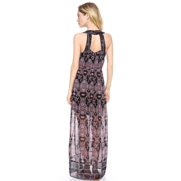 Free People Bohemian Moroccan Black Printed Lace Yoke Maxi Dress Size‎ 2 - Picture 3 of 12